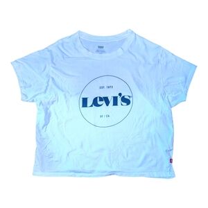 Levi's| Women Varsity Dark Blue Circle Logo White Loose T-Shirt |Size: Small